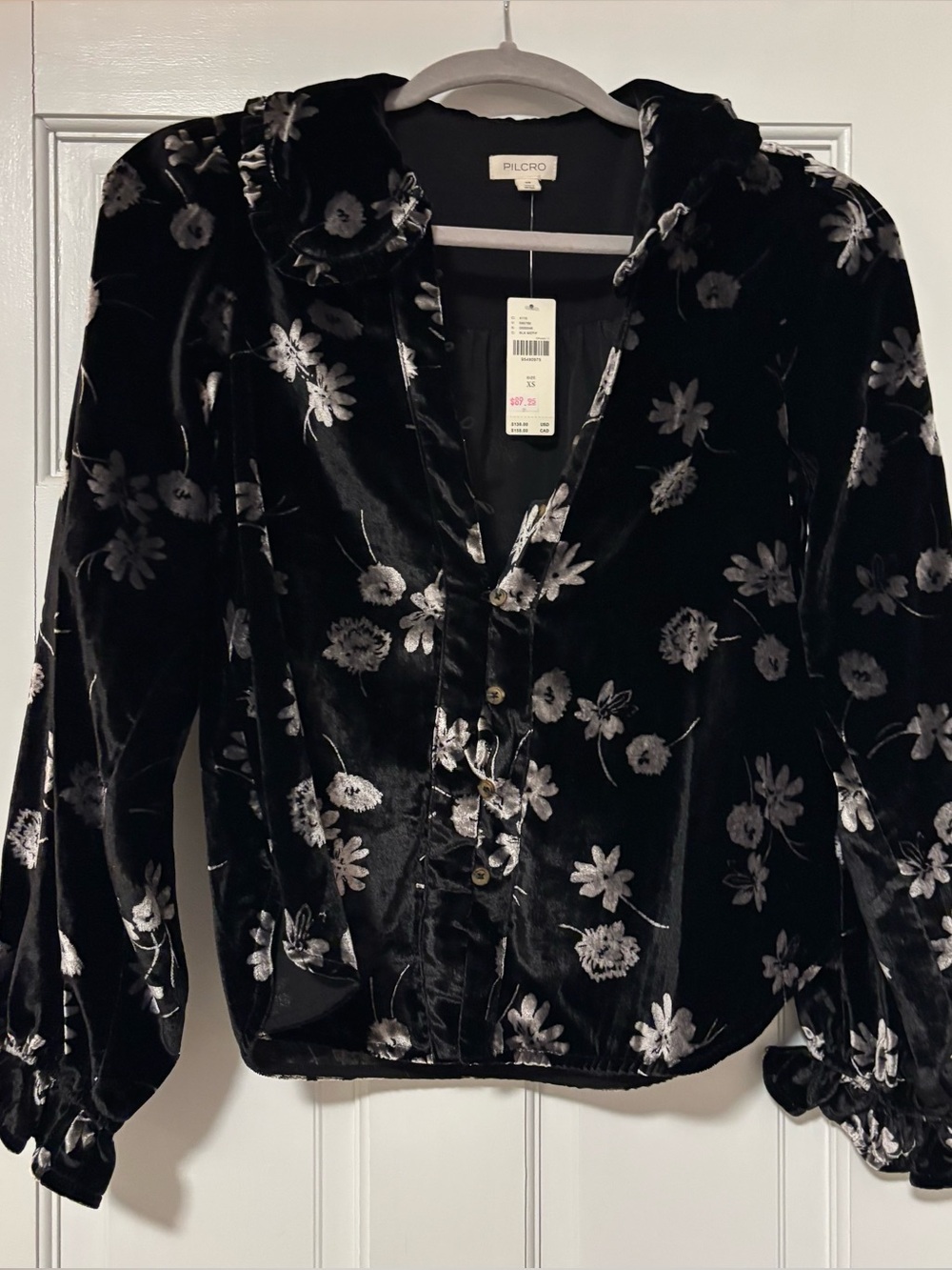 Keira cotton button front blouse by Pilcro. Long sleeve velvet edition NWT. XS - Picture 5 of 7